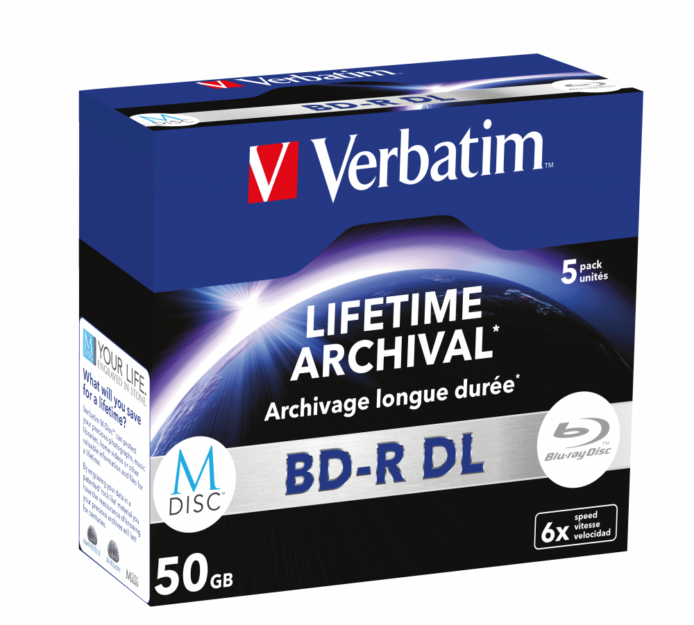 Verbatim MDISC Lifetime Archival BD-R DL- 5 Pack Jewel Case