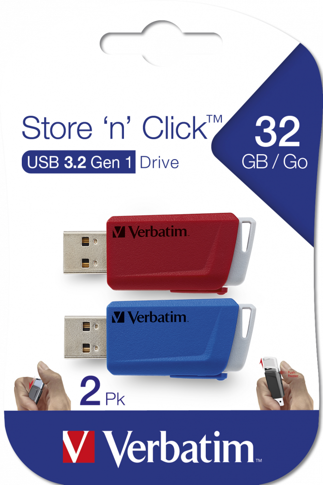 Store 'n' Click USB Sürücü 2 x 32 GB Kırmızı / Mavi